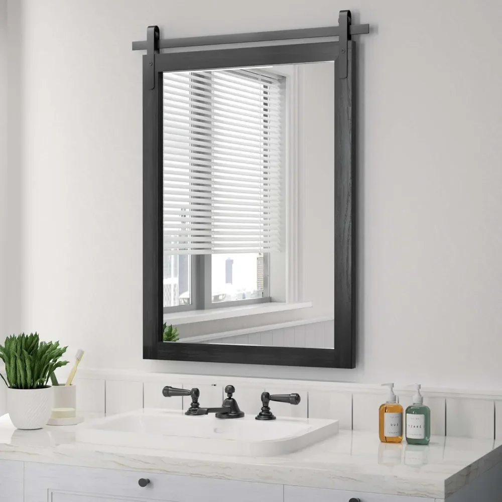 

Black Farmhouse Mirror for Wall, 22x30INCH Wood Framed Rectangle Bathroom Mirrors for Vanity