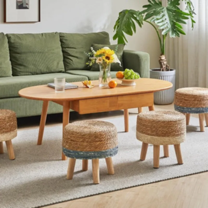 Natural Small Round Stool for Entryway, Living Room, Bedroom, Thickened Seat for Shoe Change, Handwoven Home Decor
