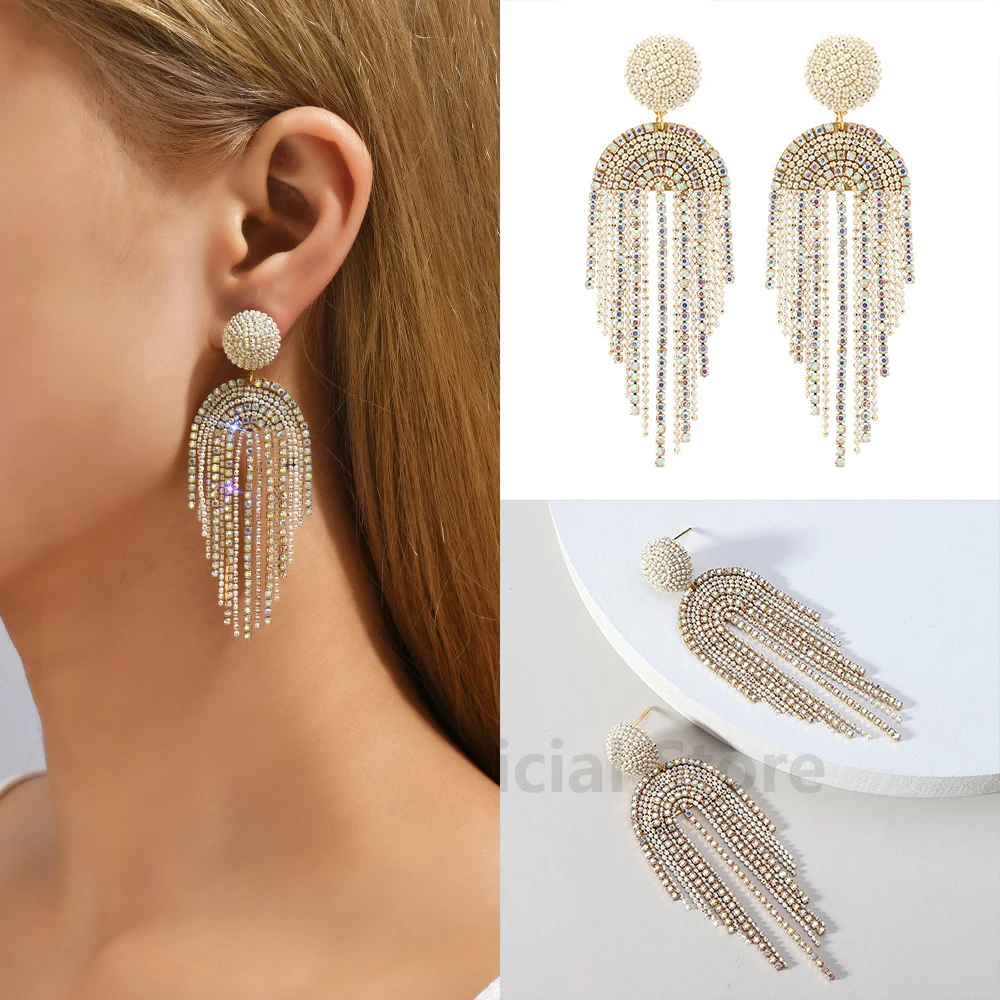 Ztech Beads Earrings For Women Hand-Make Long Link Tassel Korean Fashion Style Trendy Accessories High Quality Vintage Jewelry