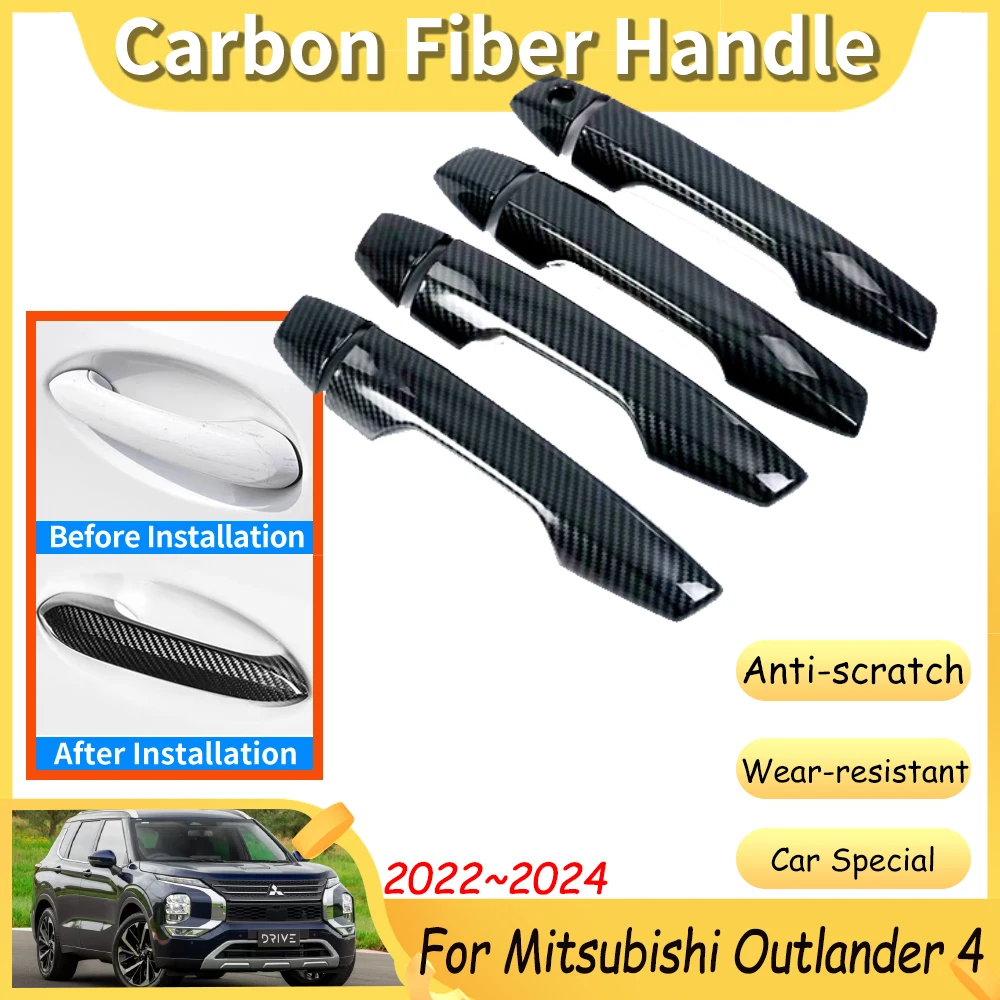 

Аксессуары для Mitsubishi Outlander 4 GM GN 2023 2022 2024, крышка дверной ручки из углеродного волокна, накладка, защитные наклейки для стайлинга автомобиля
