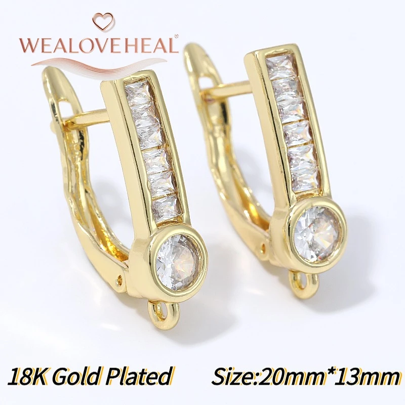 schmuckherstellung zubehör, 1 Paar 18K vergoldete Messing-Ohrringhaken mit rechteckigem Hebelverschluss, Baguette-Zirkonia-Mikropavé, offener Schlaufen-Anhänger für die Ohrringherstellung – Detail 19