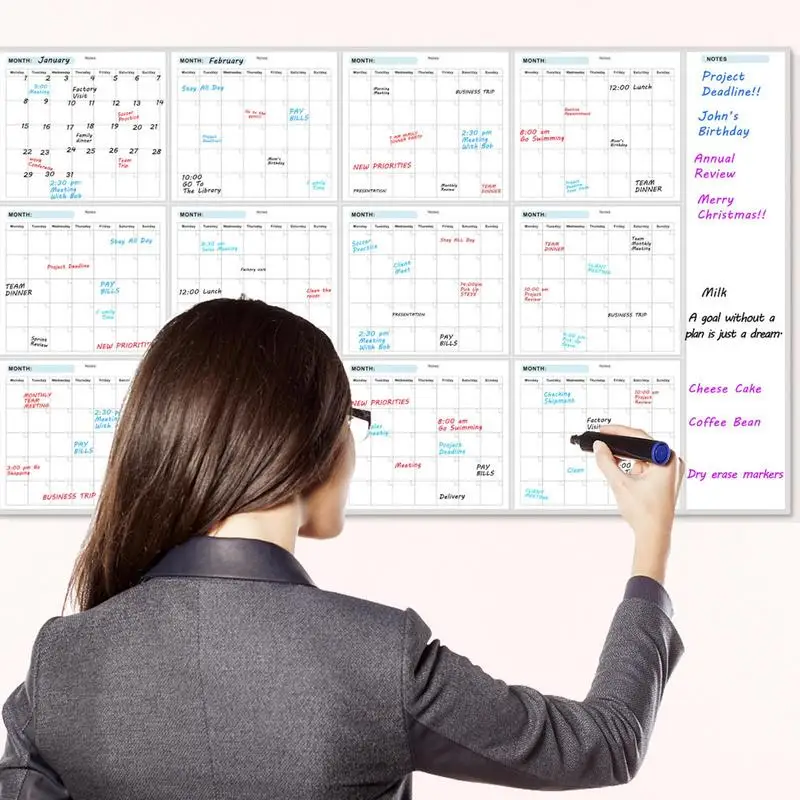 ปฏิทินไวท์บอร์ดแบบลบแห้ง 35X58in Wall Planner ปฏิทินแบบลบแห้งขนาดใหญ่บอร์ดแบบลบได้สําหรับสํานักงาน Home & School