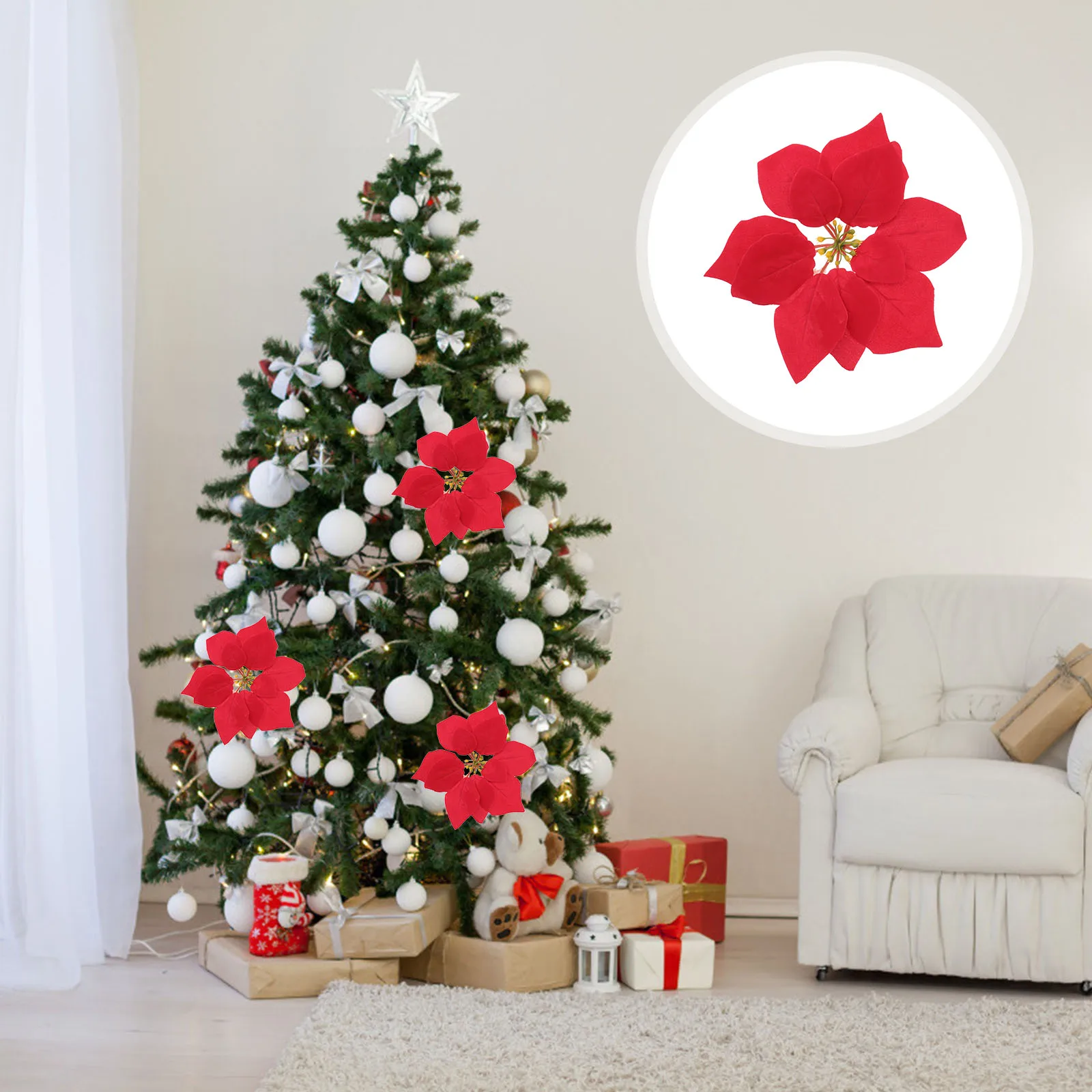 

20pcs Lifelike Artificial Red Poinsettia Flowers for Christmas Decorations Festive Holiday Centerpieces Xmas Tree Wreath DIY