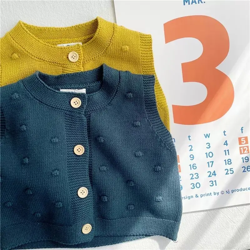 Kids Girls Knitted Cardigan Vest Children Spring Autumn Cotton Sweaters 2024 New Navy Yellow Winter Baby Girls Knitted Tops