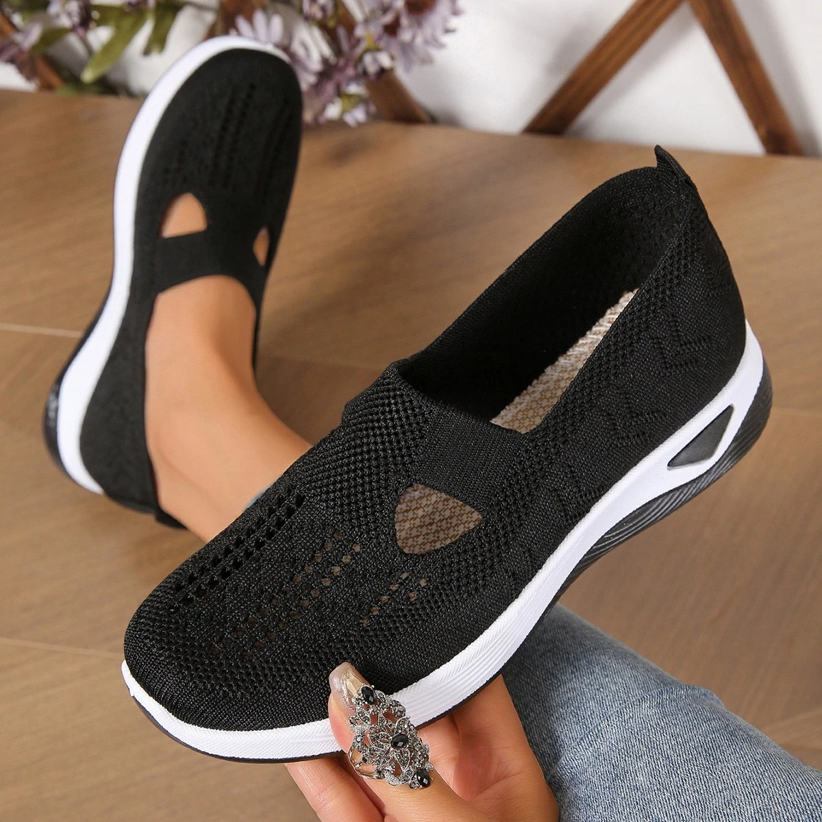 

Women's Shoes Solid Color Breathable Sneakers Casual Sneaker Women's Summer Sneakers Low-top Knitted Casual Shoes Women Shoes
