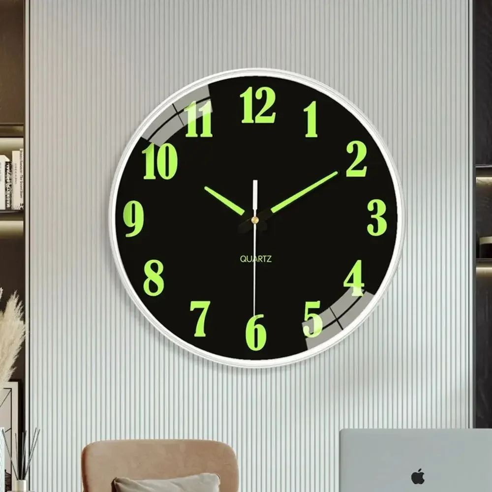 Light Glow In The Dark Silent Quartz Wall Clock Plastic Round Luminous Wall Clock Time Accuracy Fashion Digital Clock Shops