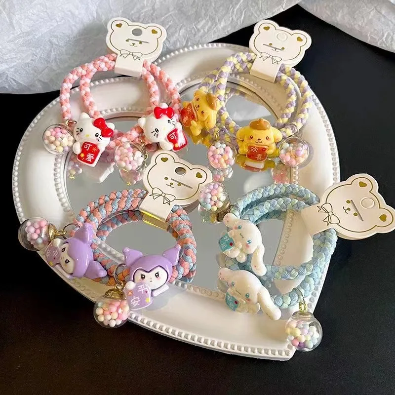 Sanrio Hair Accessories Cute My Melody Kuromi Cinnamoroll Head Rope Girl Heart Hair Band High Elastic HairTie Band Birthday Gift