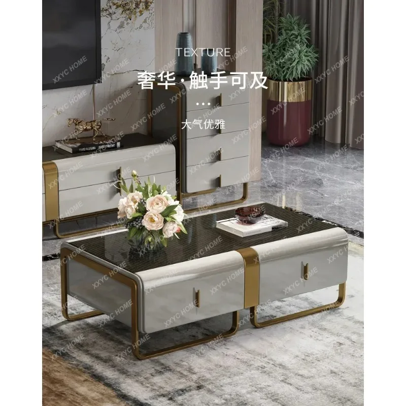 XXLight luxury painted coffee table, living room, marble, postmodern rectangular high-end TV cabinet combination