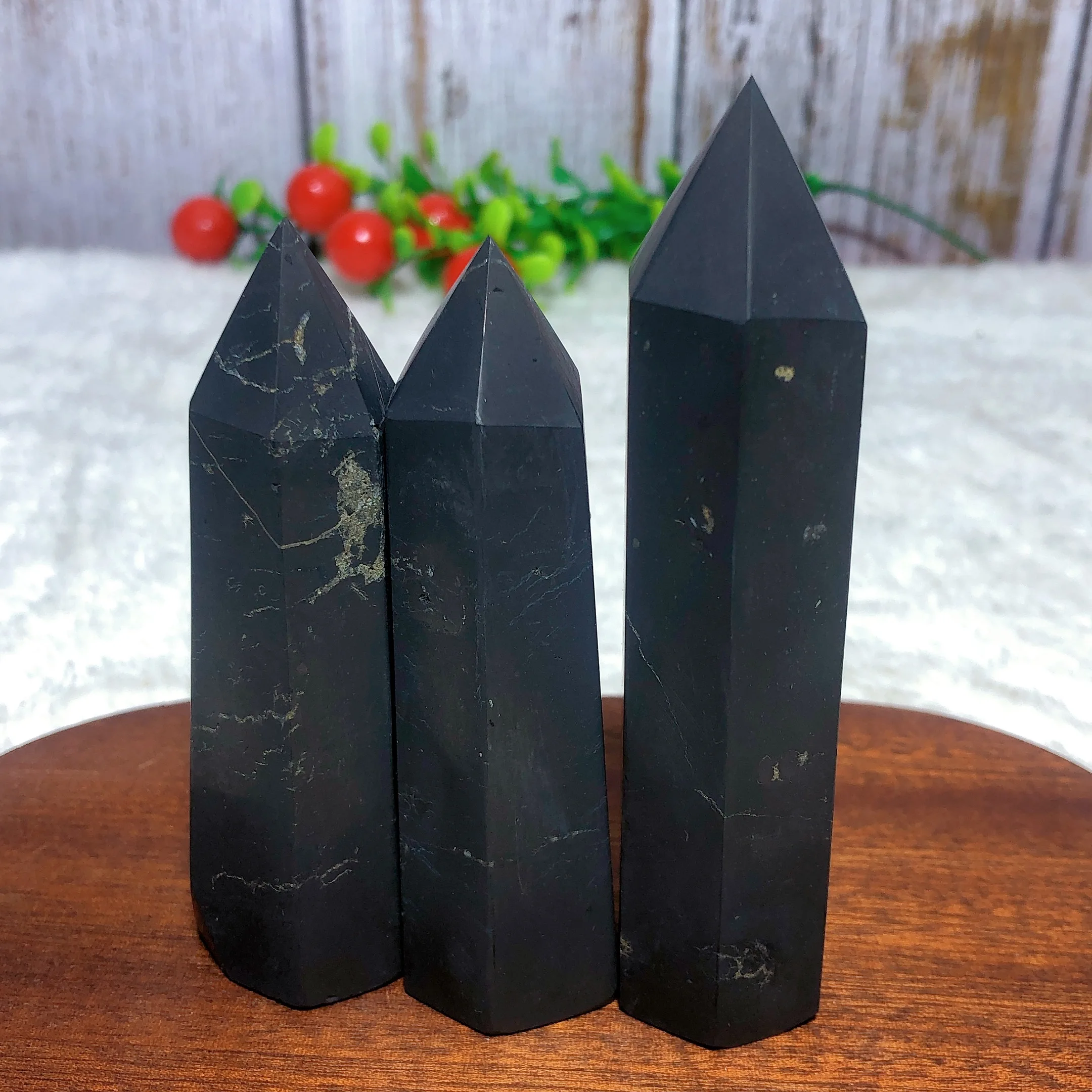 

Natural Crystals Shungite Polished Tower Pyrite Painting Gemstone Home Decorations Mineral Energy Holiday Gift