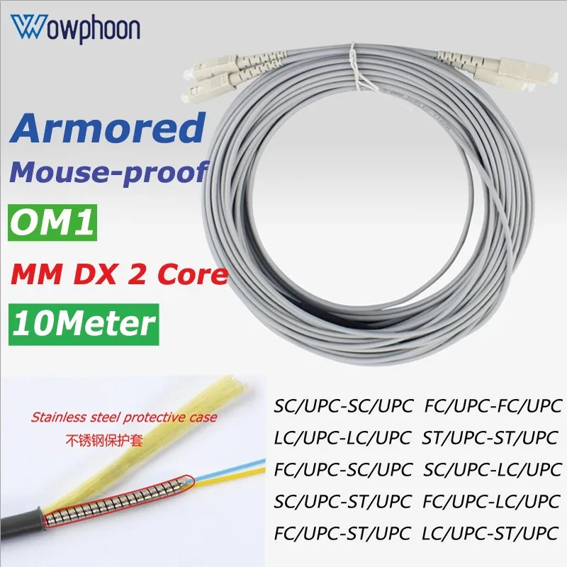 

OM1 Armored Fiber Optic Patch Cord, Cable, SC, FC, LC, ST, 62.5, 125um mm, 2 Core, DX, Customized, 10Meter