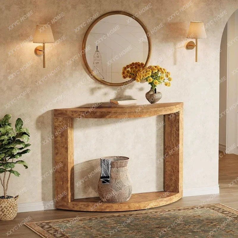 Mid-Century Solid Wood Console Table  Retro Half Round Entryway Table