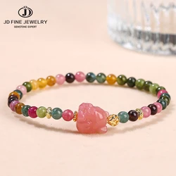 JD Luxury 4mm Tourmaline Color Chalcedony Agate Carved Nine-Tail Fox Charm Bracelet Women Fashion Design Thin Bangles Jewelry