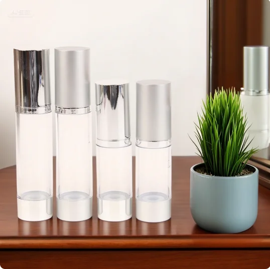 Botellas vacías con bomba de vacío de 15/30/50ml, base de crema Facial portátil, botella sin aire, botella de loción plateada UV, pulverizador de cosméticos