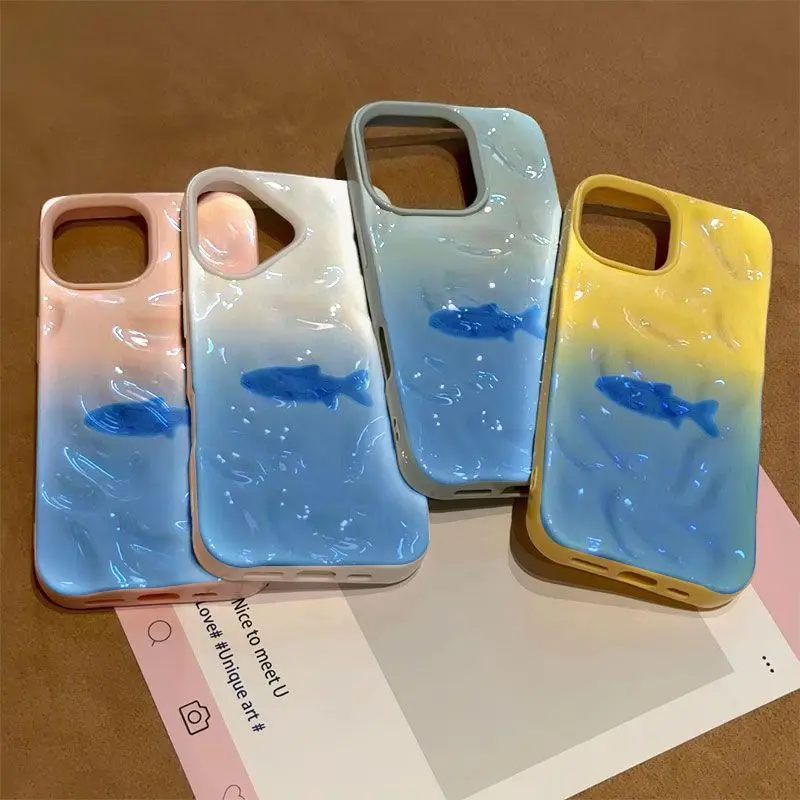 

Чехол для телефона для iPhone 16, 15, 14, 13, 12, 11 Pro Max Plus INS Dopamine Blue, глубоководная рыба, принт метеорита, текстура, защитный чехол