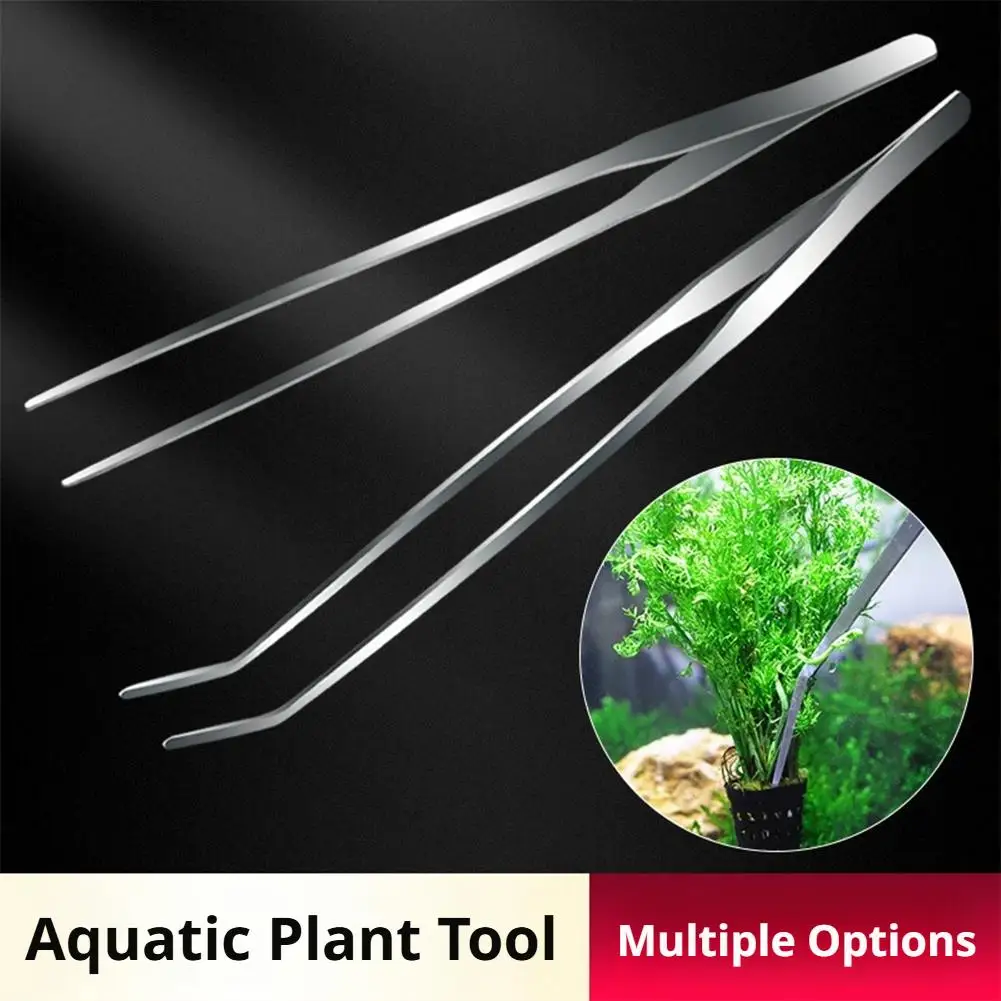 27cm Stainless Steel Aquarium Tweezers Straight Curved Aquatic Plant Tongs Long Fish Tank Cleaning Tools Aquascape Accessories