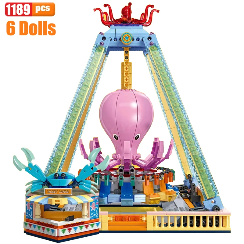 Ideas Pirate Park Building Blocks City Amusement Park Roller Coaster Bricks Model Creative Expert Toys For Kid Xmas Gift MOC