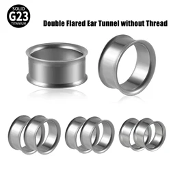 1Pair G23 Titanium Double Flared Ear Stretchers Tunnel Silver color Ear Gauge Plug without Thread Body Piercing Jewelry 8-25mm