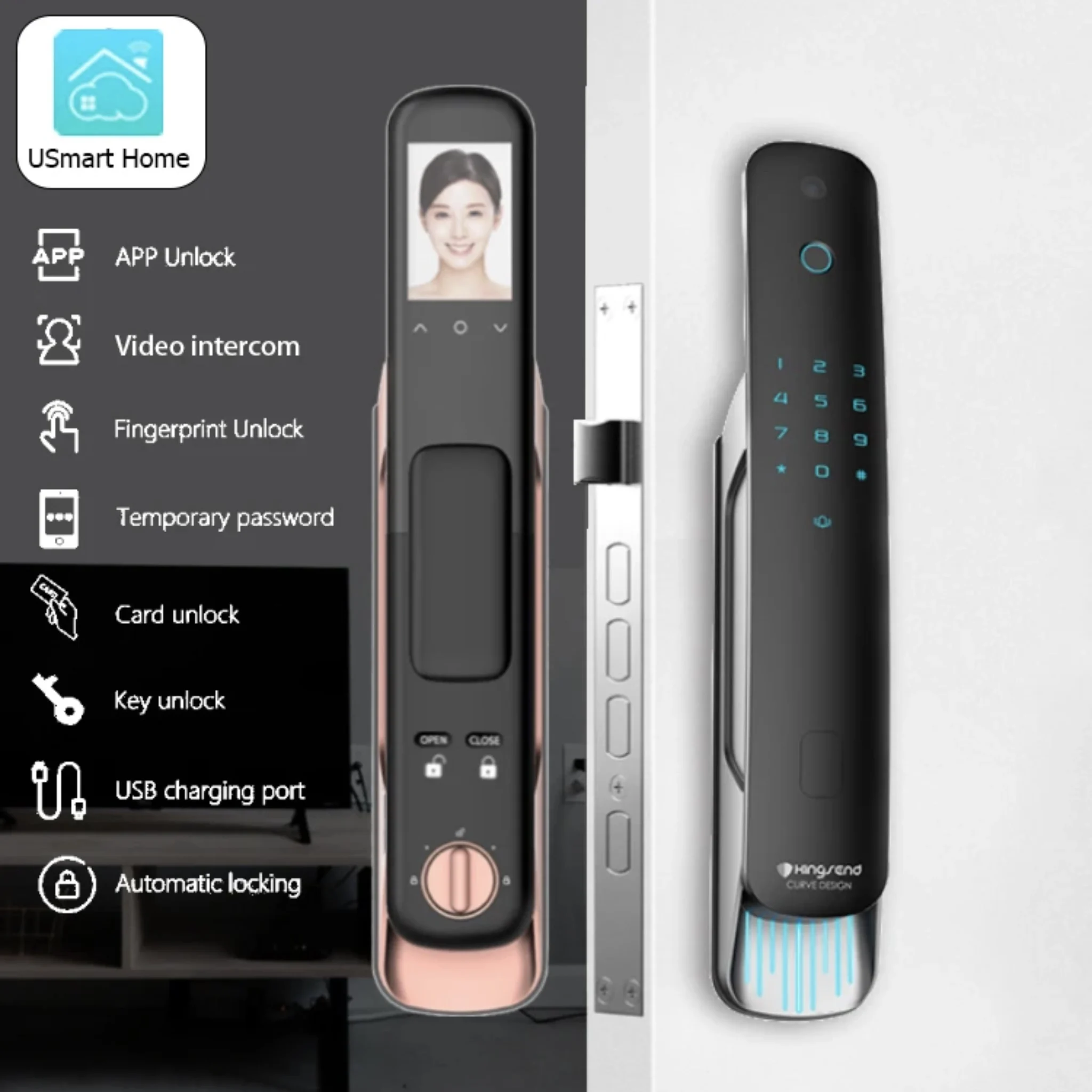 Smart Door  3D Face Recognition Fingerprint Digital Wifi   Smart  with  Camera Monitor