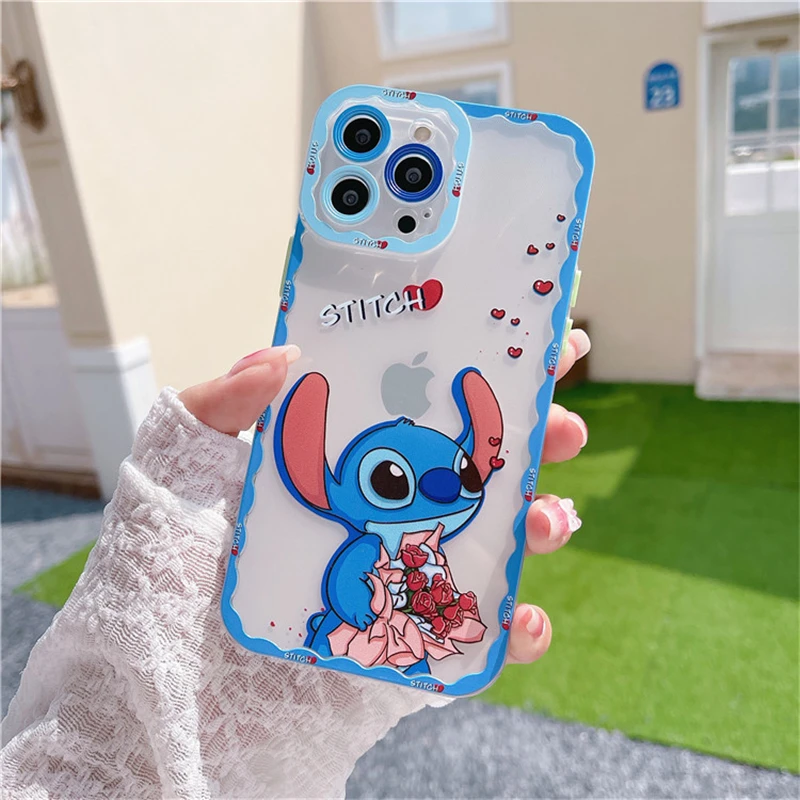 Cute Disney Cartoon Couple Stitch Case for iPhone 12 Pro 11 Pro XS Max X XR 7 8 Plus Back Cover Silicone TPU Anti-fall Shell