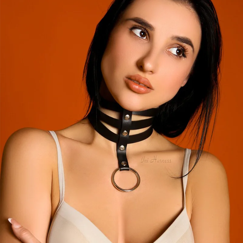 CEA.HARNESS O-ring Choker Leather Choker Leathe Collar BDSM  Submissive Fetish Neck Belt Slave Circle Ring Leather Neck