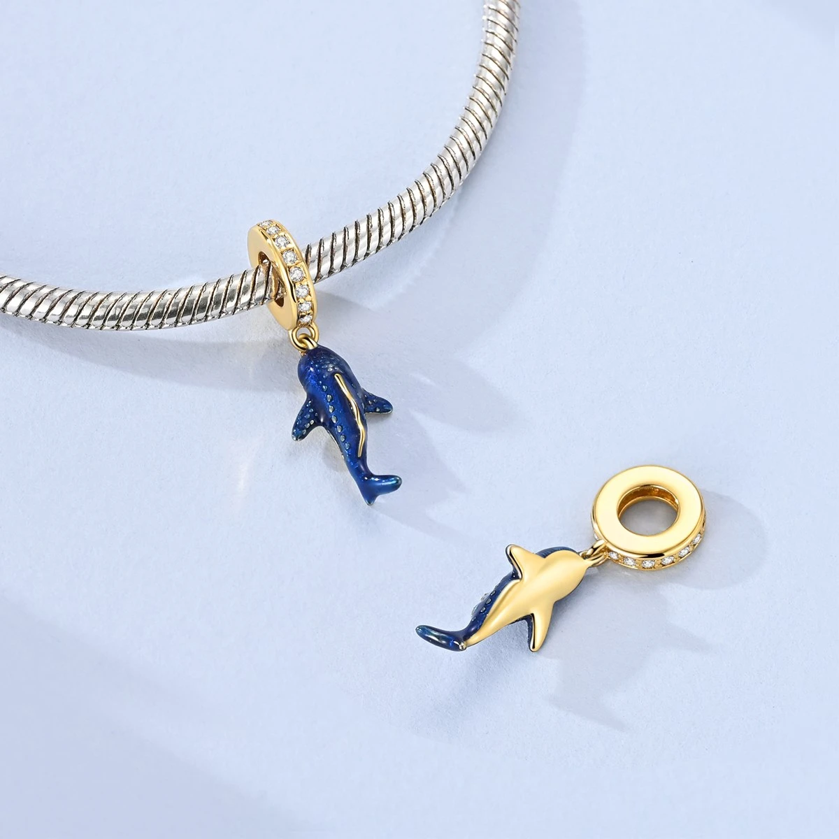 Gold Charm 925 Silver Luminous Whale Shark Fit Original Bracelet Bead Making For Woman Jewelry