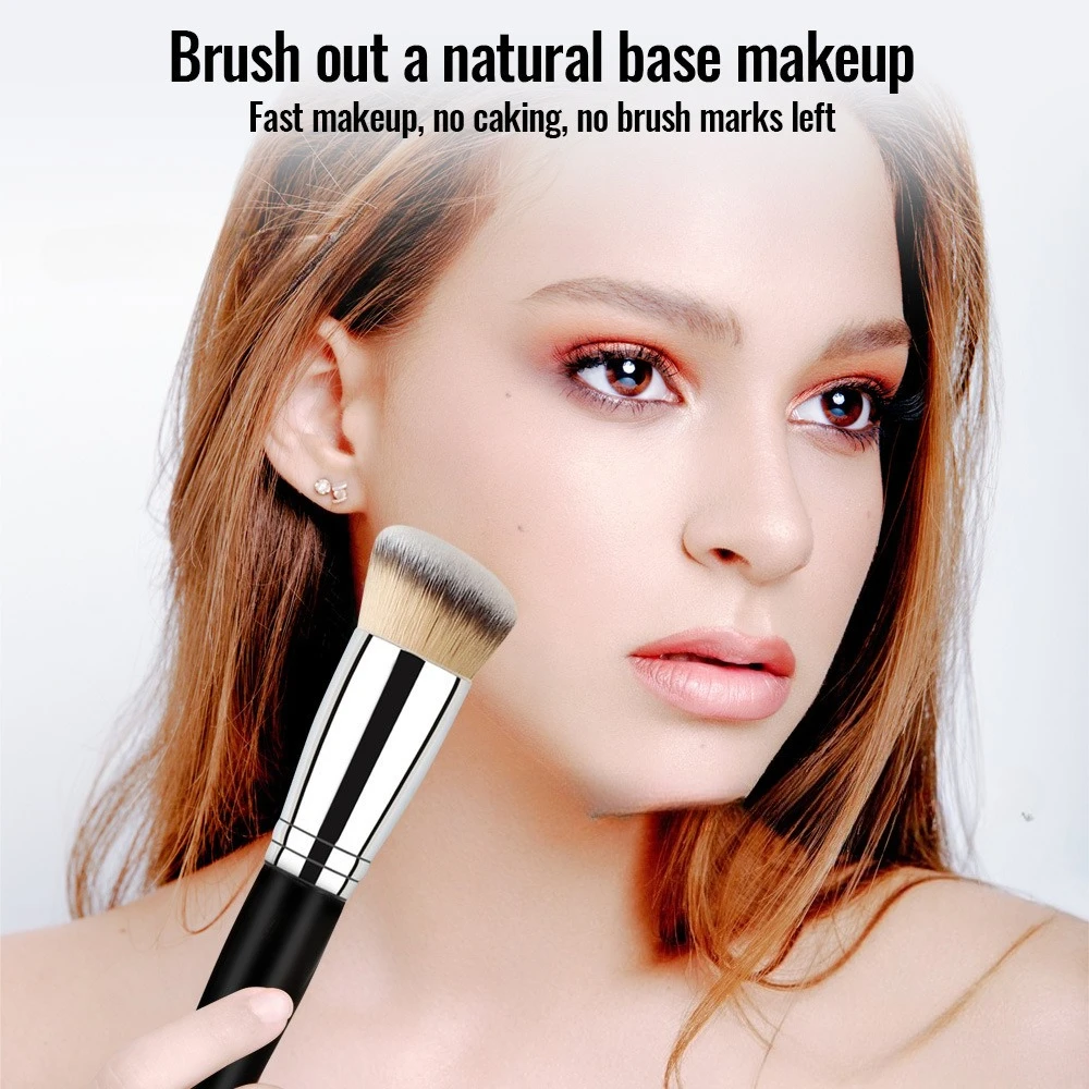 Slanted Round Foundation Brush, Streak-Free Single Makeup Brush for Concealer & Foundation, Multi-Purpose Face Makeup Tool, 1Pc
