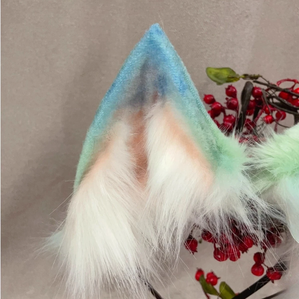 Neue handgemachte Arbeit Halloween Biqiong Wolf Ohren Hairhoop Schwanz Set Anime DIY Kostüm Zubehör nach Maß Kopfbedeckung