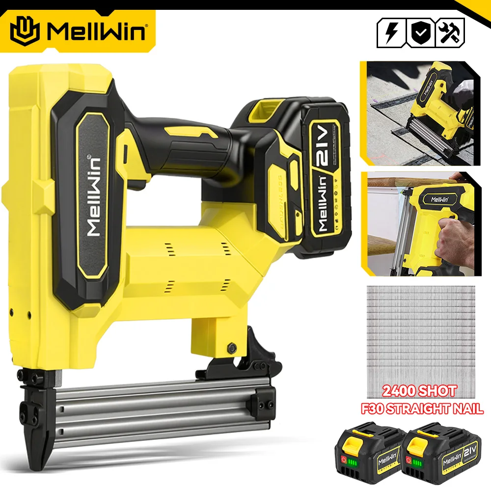MELLWIN Schnurlose elektrische Nagelpistole, 2 Modi, kabelloser Hefter, Framing-Nagler, Tacker, Möbel-Elektrowerkzeug für Makita 18 V Akku-Pin