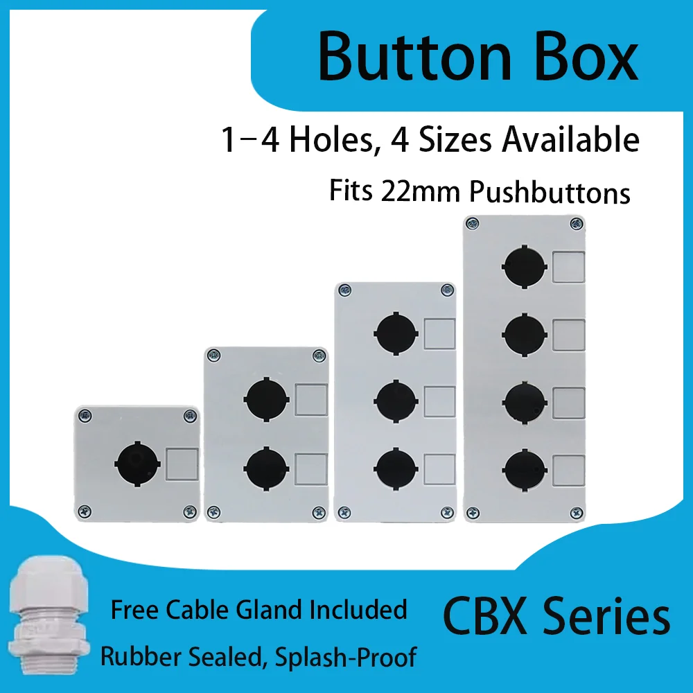 CNTD CBX1-CBX4 Push Button Enclosure Fits 22mm Push Button 1-4 Holes Splash Proof 4mm Wall Panel Mount Cable Gland Included