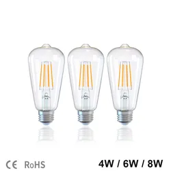 E27 LED ST64 4W 6W 8W Edison Retro Vintage Filament 85V-265V Warm white 2700K 4500K 6500K COB LED Bulb Light Lamp