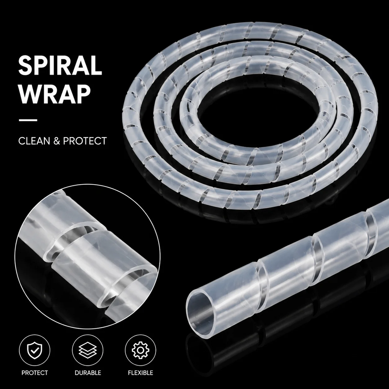 White PE Spiral Winding Sleeve, Inner Diameter of 4-30mm, Flexible and Easy to Thread Multifunctional Thread Management Sleeve