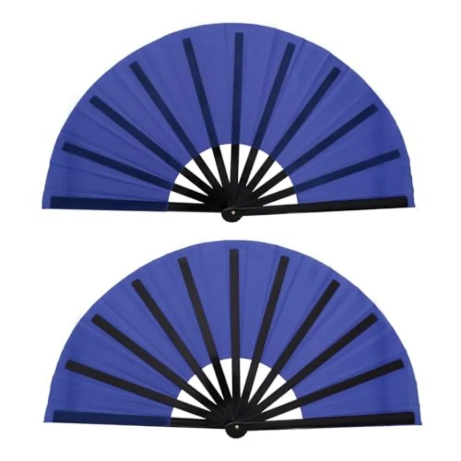 2 Packs Large Rave Fan Handheld Folding Fans Nylon Cloth Foldable for Men Women Performance Line Dance Chinese Kung Fu Tai Chi