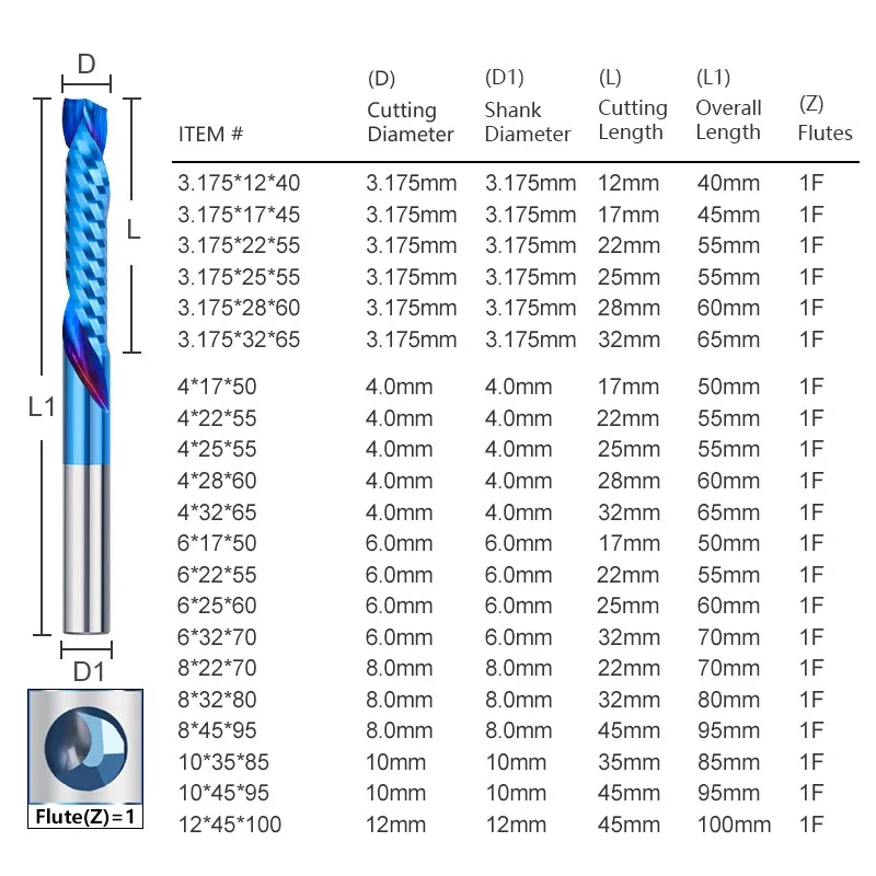 Compression End Mill Single Flute Up Down Cut Milling Cutter 3.175/4/6/8/10/12mm Shank CNC Router Bits Carbide Cutting Tools