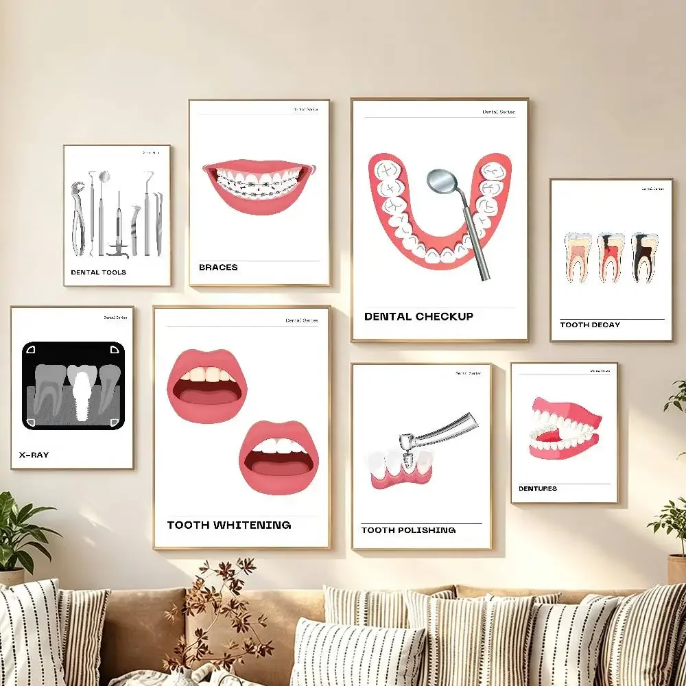 Oral Tooth Anatomy Dental Care Checkup Poster Self-adhesive Art Room Entrance Restaurant Wall Decor Art Painting