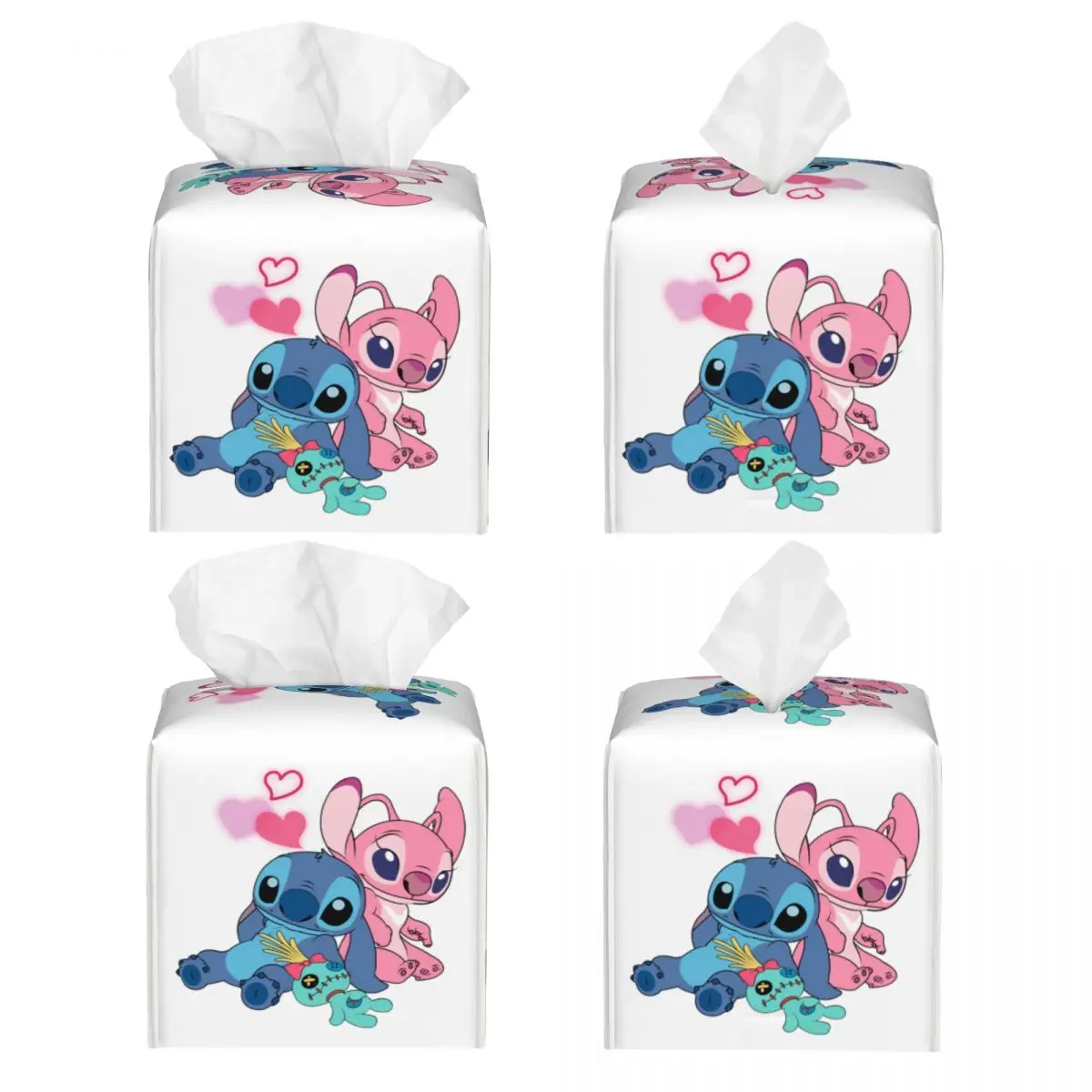 Custom Stitch And Angel Lovers Facial Tissue Box Cover Square Cartoon PU Leather Tissue Box Holder for Car Toilet