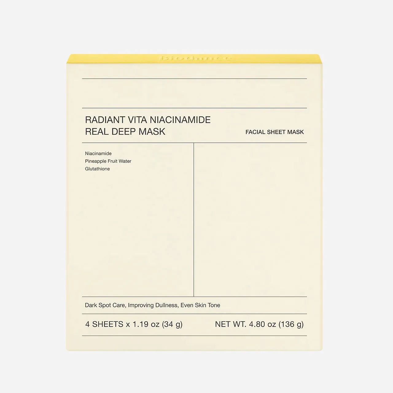 Radiant Vita niacinamida máscara profunda real blanqueamiento nutritivo profundo antienvejecimiento 34g x4ea