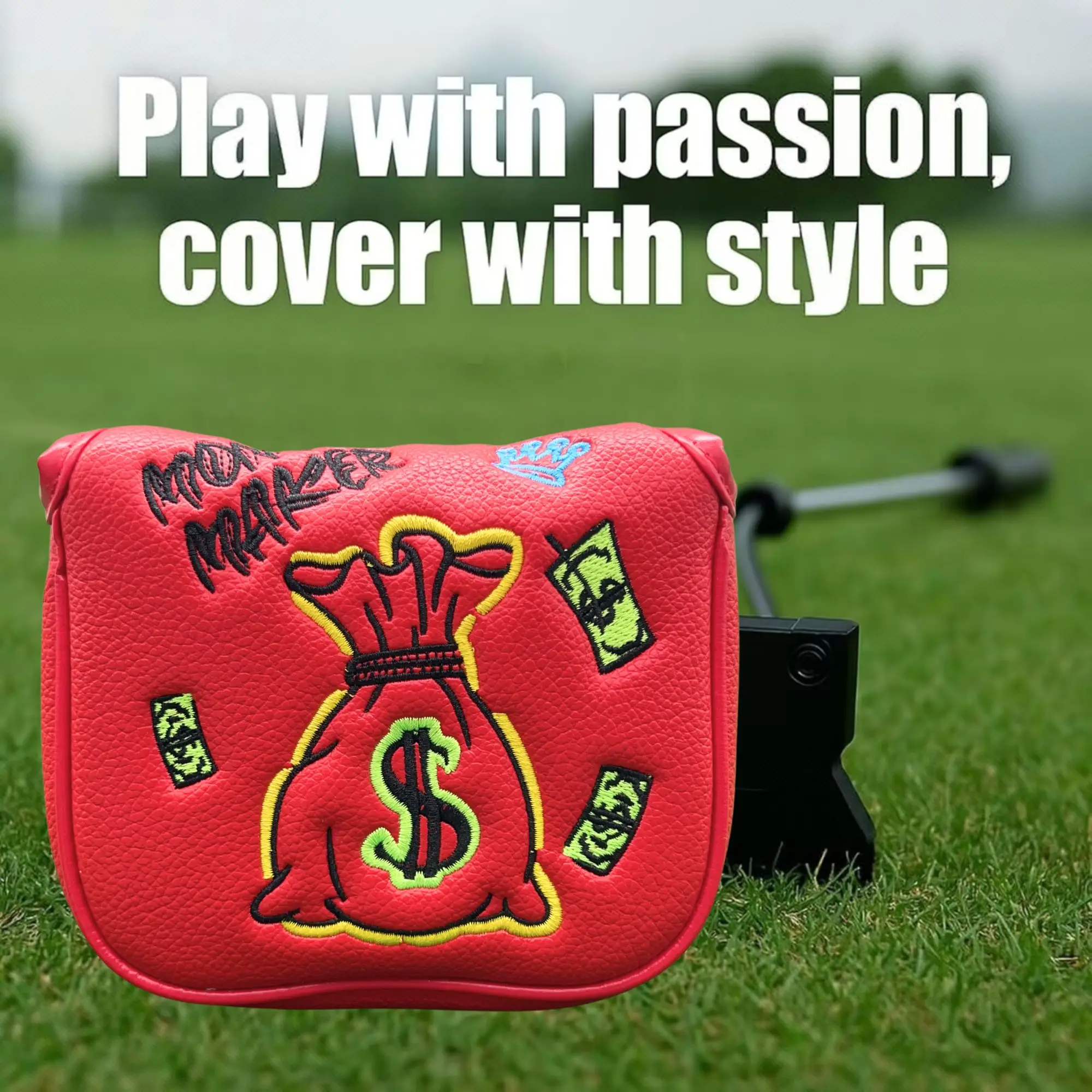 Embroidered Dollar & Money Motif Design Golf Club Headcover Funny Mallet Putter Head Cover  Great Christmas Gift For Golf Lovers