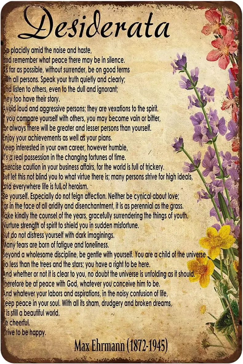 Mocozim Plaque Métallique Rustique Rétro, Affiche Littéraire avec Poème Inspirant, Art Desiderata, Décoration Murale Motivationnelle Vintage pour la Maison