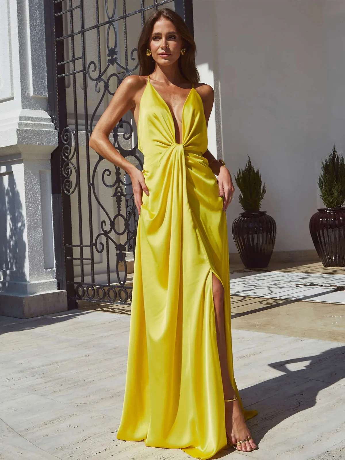 New French Satin Women\'s Slip Dress Deep V Long Swimsuit Sexy Elegant Simple Style Beach Skirt Luxury Design Bikini Summer 2024