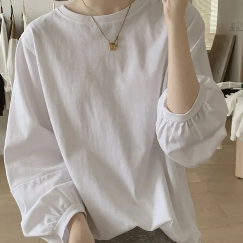 

Tees Extra Large French Casual Lantern Sleeves T-shirt Women Clothing 2023 New blouse Autumn Loose nine points sleeve Top