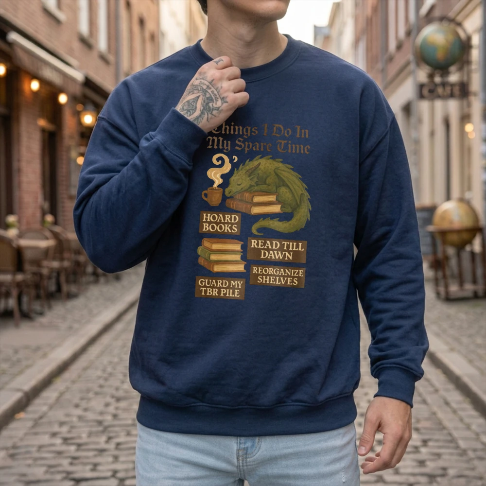 Things I Do in My Spare Time Dragon Sweatshirt Book Lover Reading Graphic Hoodies Men Women Vintage Casual Harajuku Streetwear