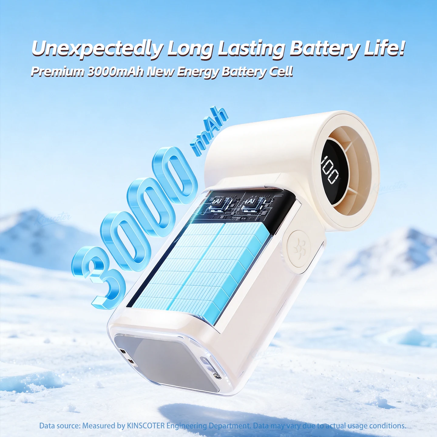 Kinscoter High Speed Cooling Handheld Fan 3000mAh Portable Mini Rechargeable Pocket Fan LED  Digital Display for Outdoor Travel