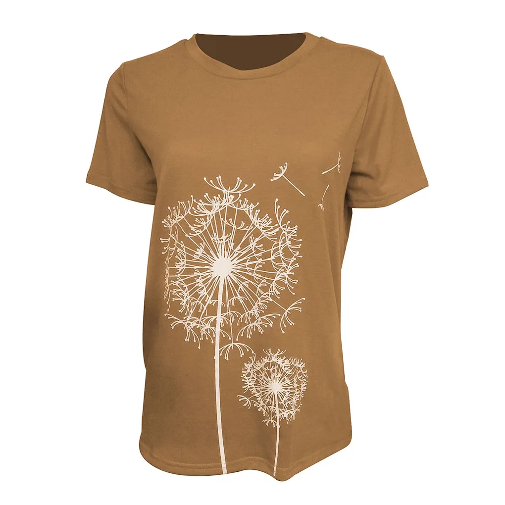 Camisas de mujer de manga corta con estampado de diente de león, camisetas transpirables estilo ple, ropa Universal, accesorio de moda, gris oscuro L