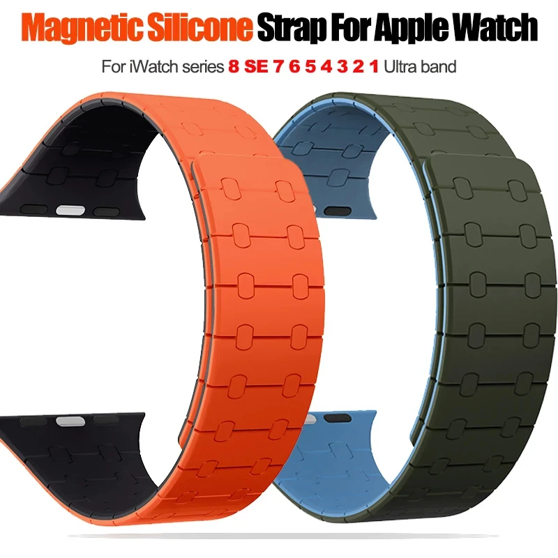 Magnetic Silicone Strap For Apple Watch Ultra band 49mm 45mm 41mm bracelet  40mm 44mm 38mm 42mm For iWatch series 8 SE 7 6 5 4