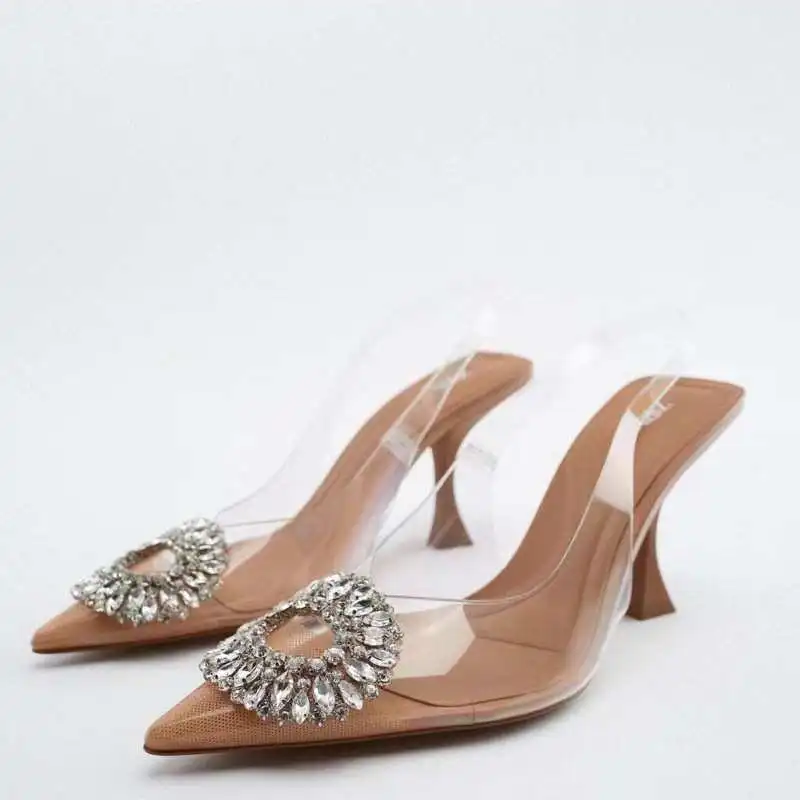 

ZARZ 2025 Summer Cute Rhinestone Pointed Sandals Women Trans Sweet Sle Low Cut EVA Material Sport Scene Flat Heel Sandals