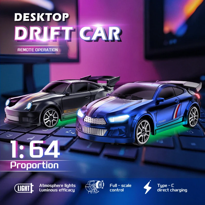 2,4 GHz Drift-Ferngesteuertes Auto 1:64 Maßstab RWD Mini-Rennwagen mit Coolen LED-Lichtern, Kinder-Festtagsgeschenk Spielzeug