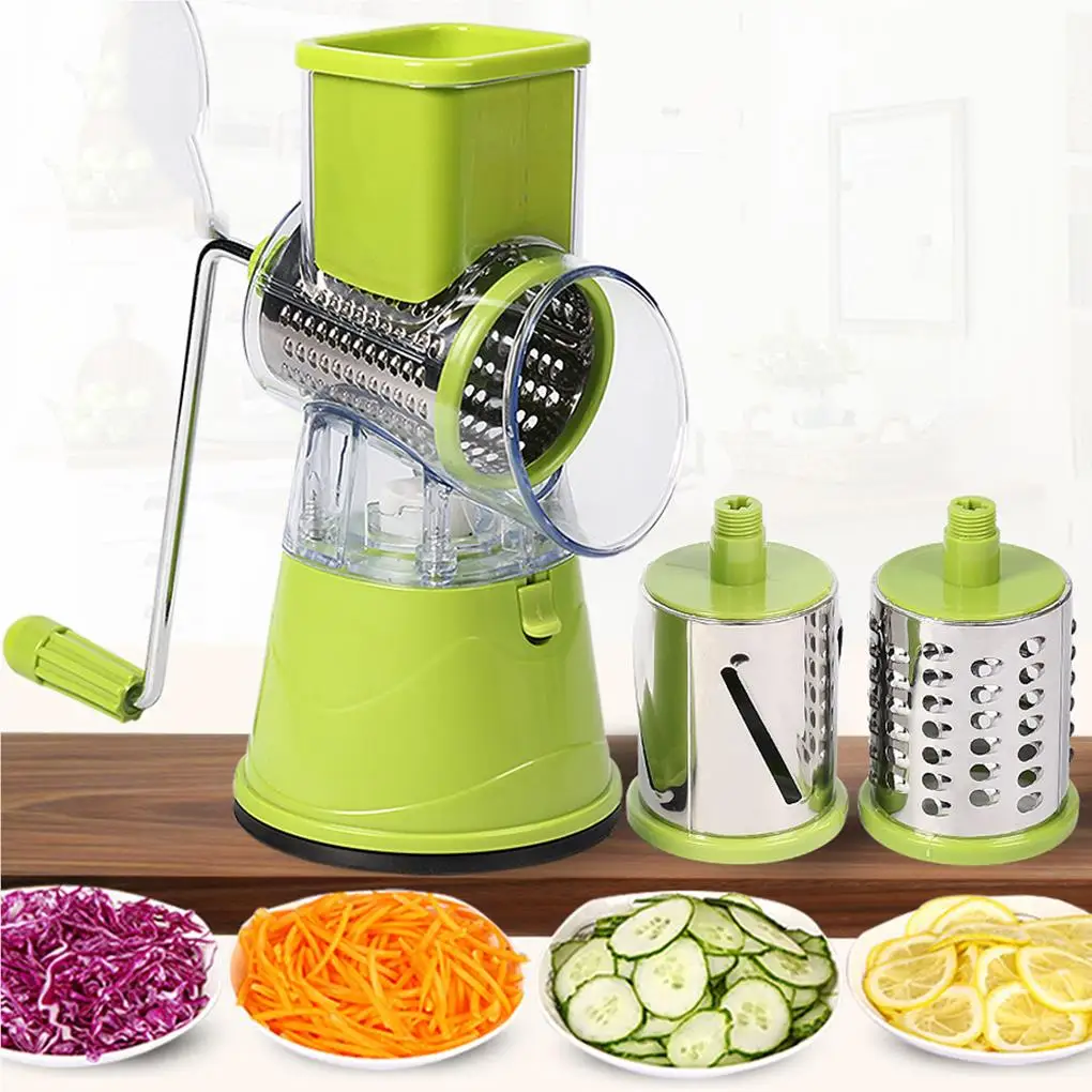 

Drum Rotary Grater Manual Vegetable Slicer Vegetable Spiralizer with 3 Blades