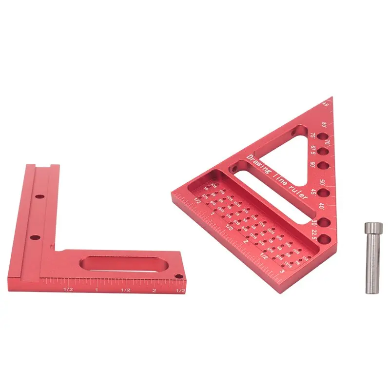GTBL Woodworking Carpenter Square Hole Scribing Ruler Measuring Ruler With Angle Pin Construction Precision Woodworking Tool