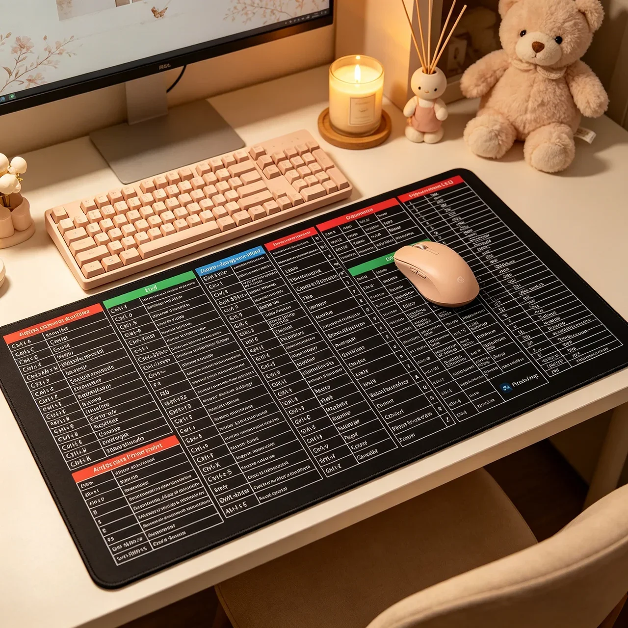 Spanish Excel Shortcuts Pattern Large Mouse Pad Office Desk Mat Computer Keyboard Pad Starters Gift For Office Workers Students