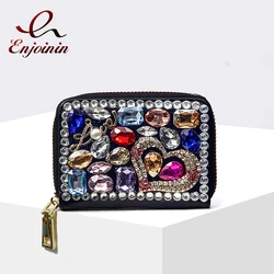 Portafoglio corto da donna a forma di cuore di lusso porta carte di credito con strass colorati di design porta carte di credito da donna portafoglio piccolo in pelle